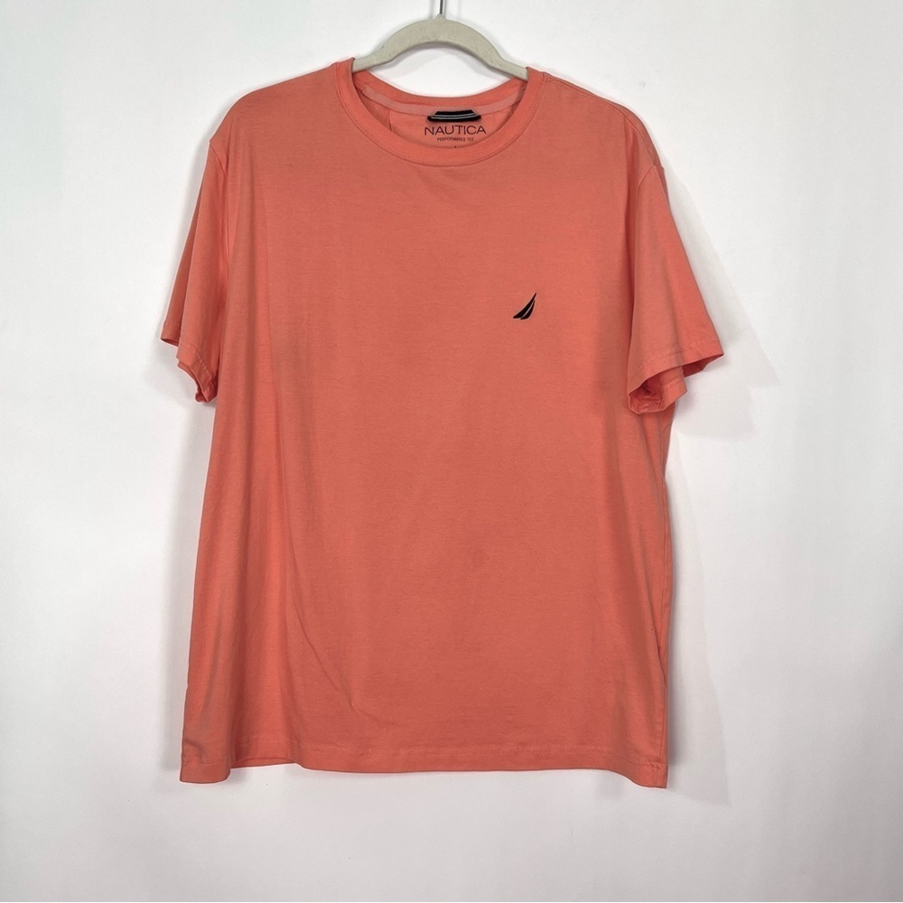 Nautica Men’s Salmon Coral Pink Orange V Neck Short Sleeve Shirt Sz Large